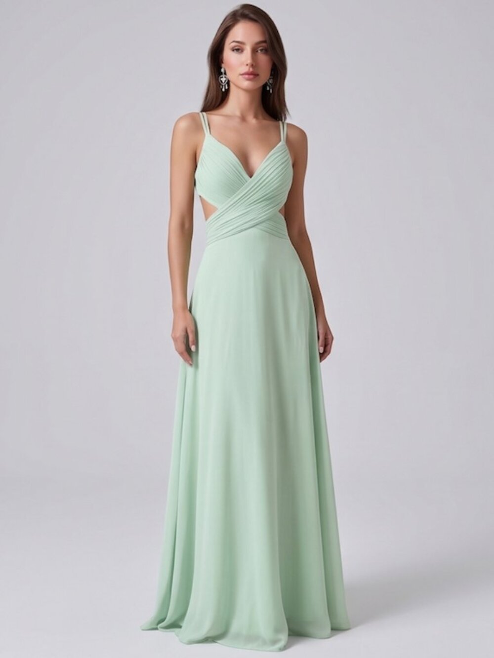 Sage Mint Green Pleated Cutout Maxi Formal Gown